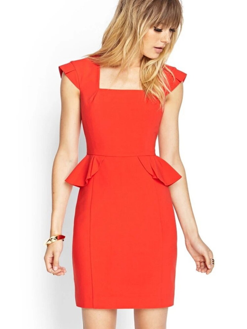 Forever 21 Contemporary Cap Sleeve Peplum Dress, size L